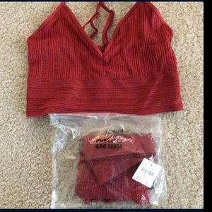 New Anthropologie  JENNY SHIMMER SEAMLESS T-BACK BRA And Hipster Brief Set